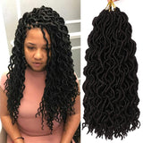 7 Packs Deep Wavy Faux Locs Crochet Hair Curly Goddess Locs Crochet Braids Soft Synthetic Dreadlocs (18 Inch, 1B#)