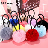 24 Pieces Pom Ball Elastic Hair Ties Cute Pompom Hair Bands pom pom hair tie Colorful Ponytail Holders for Girl Women