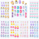 164 Pieces Children Nails Kids Fake Nail Press on Full Cover Glitter Gradient Color Girl Short False Nails 7 Days Unicorn-themed Cute False Nails for Kids Little Girls Nail Decoration, 7 Boxes