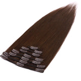 S-noilite 20inch Clip in Extensions Human Hair 8 Pieces 105g Full Head Clip in Natural Human Hair Extension Medium Brown Grade 7A Thick Straight Clip on Real Remy Hair Ombre #4