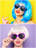 18 Pieces Party Short Bob Wigs and Sunglasses Sets, Neon Bob Wig Sunglasses Pack Colorful Party Cosplay Wig Daily Party Hairpieces for Neon Party Favors Halloween and Decorations