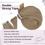 Vivien Tape in Hair Extensions Human Hair, 20inch 20pcs 50g Light Blonde Highlights Golden Blonde Remy Tape Hair Extensions, Straight Thickness Tape in Human Hair Extensions Blonde
