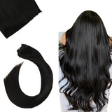 Ugeat Micro Beads Hair Extensions 18Inch Microbead Weft Human Hair Extensions #1B Off Black Weft Hair Extensions Human Hair Sew in 50Gram 10Inch Width Invisible Hair Extensions