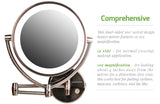 Ovente Wall Mount Makeup Beauty 9.5 Inch 1X Vanity Mirror LED Lights, 10X Magnification, Double Sided 360 Rotation, Option of AA Batteries or USB Adapter Powered, Antique Brass MLW45AB1X10X