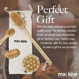 Mockins Natural Boar Bristle Body Brush Set with Detachable Cellulite Massage Brush and Long Wooden Handle for Dry Brushing Perfect Kit to Exfoliate and Get Rid of Cellulite - Gift Set