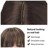 BARSDAR 14 Inch Wavy Bob Natural Wig With Bangs Synthetic Shoulder Length Pastel Curly hair Cosplay and Daliy life wig for women/girl- Medium Brown mix Light Auburn