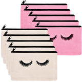 10 Pieces Eyelash canvas makeup bags - Kcddumk Cosmetic Bags Travel Pouches Toiletry Bag Cases with Zipper for Women and girls (Beige and Pink)