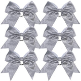 Cheerleader Bows Cheerleading 8 inch Sparkle Ponytail Holder Hair Tie Schoolfor High School College Girl Team Sports 6 Pcs … (Silver)