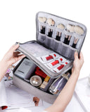 Rownyeon Makeup Train Cases Travel Makeup Bag Waterproof Portable Cosmetic Cases Organizer with Adjustable Dividers for Cosmetics Makeup Brushes Toiletry Jewelry Digital Accessories (Grey Large)