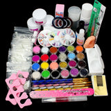 Ships From CA, USA Professional 25 in 1 Full Acrylic Nail Art Tips Set Acrylic Glitter Powder Dust Liquid Primer Brush Glue Buffer Block Sanding Files Rhinestones Pearl Decorations Tools Kits #13
