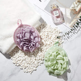6 Pieces Bath Shower Pouf Sponge Mesh Pouf Shower Ball Exfoliating Body Loofah Shower Scrubber Ball Shower Glove with Flower Bath Balll (Beige, Green, Purple)