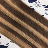 HIKYUU 22" 50g/20pcs Ombre Balayage Invisible Tape in hair Extensions Double Sided #4/27/4 Highlighted Caramel Extensions Tape in Brown Ombre Balayage with Dark Brown Roots