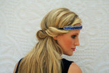 Royal Blue and Silver Rhinestone Headband, Gatsby, Roaring 20's, Fashion, Rhinestone Headband, Bohemian, Beach, Rhinestones Adjustable Stretch Band