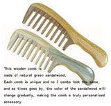 Yunzh Natural Green Sandalwood Wooden Comb,Wide Tooth & Fine Tooth,No Static,Handmade,for Curly Hair,for Women, Men