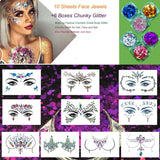 10Sets Halloween Mermaid Festival Face Jewels Rave Face Gems Glitter Festival Body Jewels Sticker Glitter Face Rhinestone eye Stickers Temporary tattoos Glitter Rave & Party Accessories