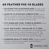 Feather FHS-10 Single Edge Razor Blades (60 Count) with Blade Recycling Bank | Hi-Stainless Carbon Steel, Platinum & PTFE Coated | Ultra-Sharp, Durable & Comfortable | O.23mm Thickness
