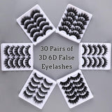 30 Pairs of 3D 6D False Eyelashes Kit Dramatic Soft Thick Handmade False Eyelashes with 6 Kinds Different Density for Women and Girls Natural Look