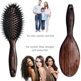Boar Bristle Hair Brush with Nylon Pins for Thick Curly Long Wet Hair - Anti Static Brush Oval - Wooden Paddle