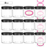 DilaBee 12-Pack 8 Ounce Empty Large Elegant Refillable Clear Plastic Jars with Screw On Lids and labels, Round BPA Free Containers For Kitchen Use, Slime, Beauty Products, Cosmetic, Lotion and more