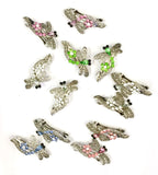 12 Pieces Set Dragonfly Style Crystal Barrette With Silver Color Metal Clip 5 Different Crystal Color