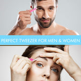 JagerOneUk Stainless Steel 2-piece Tweezers Set with Leather Pouch | Unisex Professional Eyebrow Tweezers | Best for Plucking Precision Chin Facial Hairs with Anti Slip Grip - Pink