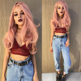 HEAHAIR Pastel Peach Pink Long Natural Straight Rose Gold Color Synthetic Lace Front Wigs Heat Resistant Fiber Hair for Women HS2023