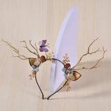 Christmas Reindeer Antlers Headband, Hair Band Decor with Deer Horn Ears and Butterflies, Christmas Hair Accessories for Kids and Adults