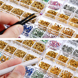 Bememo 13000 Pieces Nail Art Rhinestones Kit Nail Rhinestones Nail Studs Half Pearl Horse Eye Rhinestones in 6 Boxes with Pick Up Tweezers and 2 Pieces Rhinestones Picking Pen for Nail Art Craft DIY