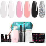 Polygel Nail Kit with LED Lamp, Slip Solution and Glitter, Clear, Black, White Polygel Kit - Polygel Nail All-in-One Manicure Kit
