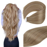 Vivien Tape in Hair Extensions Human Hair, 20inch 20pcs 50g Light Blonde Highlights Golden Blonde Remy Tape Hair Extensions, Straight Thickness Tape in Human Hair Extensions Blonde