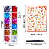 12 Sheets Thanksgivings Nail Decals, 24 Boxes Colored Maple Leaf Holographic Nail Sequins 3D Maple Leaf Nail Art Glitter Sequins Maple Leaves Nail Flakes with Tweezers for Women Nail Art Decoration