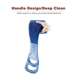 Body and back brush, 100% Silicone, [106 cm or about 40 in] in length, soft bristles, lathers well, long belt size, multiple colors, free hanger included (Blue)