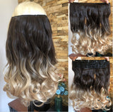 17" 20" 22" 25" Synthetic One Piece Straight Wavy Curly Clip in Ombre Hair Extensions (17Inches Wavy, Dark brown+Sandy blonde)