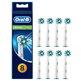 Oral-B Genuine CrossAction Replacement White Toothbrush Heads, Refills for Electric Toothbrush, Angled Bristles for up to 100 Percent More Plaque Removal, Mailbox Size, Pack of 8