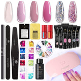 Saviland Poly Nail Extension Gel Kit - Glitter Builder Nail Gel Set with Slip Solution Nail Strengthener Nail Technician Rhinestone All-In-One for Nail Manicure Beginner Starter Kit