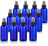 Cobalt Blue 4 oz Boston Round PET Plastic Bottles (BPA Free) with Black Fine Mist Sprayer (12 Pack)