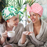 3 Pieces Shower Caps Waterproof Bowknot Bathing Caps Reusable Shower Cap Multi-functional Shower Cap for Women Girls (Stripe, Palm Leaves, Dots)