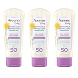 Aveeno Baby Continuous Protection Zinc Oxide Mineral Sunscreen Lotion for Sensitive Skin with Broad Spectrum SPF 50, Tear-Free, Sweat- & Water-Resistant, Travel-Size, 3 Packs of 3 fl. oz