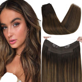 VeSunny Halo Hair Extensions Human Hair Balayage Dark Brown Ombre Medium Brown 16inch Halo Extensions Adjustable Secret Wire Hair Extensions Halo 80g
