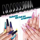 Wiselooker 500pcs Coffin False Nails Extension Tips Clear Full Cover 10 Sizes for Acrylic Nails Fake Nails Gel Nails
