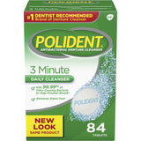 Polident 3 Minute Triple Mint Antibacterial Denture Cleanser Effervescent Tablets, 84 count (Pack of 3)