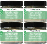 Pack of 4 Viva Doria Natural Toothpaste Fluoride Free Tooth Paste - Spearmint, Refreshes Mouth, Freshens Breath, Keeps Teeth and Gum Healthy, Spearmint Flavor, 3 oz Glass jar
