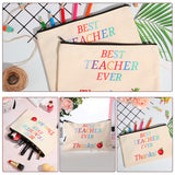 15 Pieces Teacher Makeup Bag Canvas Cosmetic Bag Teacher Pencil Bag Travel Toiletry Pouch Teacher Appreciation Gift Bags with Zipper, 3 Styles