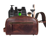 10" Premium Leather Toiletry Travel Pouch With Waterproof Lining | King-Size Handcrafted Vintage Dopp Kit By Aaron Leather Goods (Walnut - Dual Zipper)