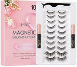 Upgraded 10 Pairs Magnetic Eyelashes Kit With Double Eyeliner , Reusable 3D 6D Magnetic Eyelashes and Eyeliner,Magnetic Eyeliner and Magnetic Eyelash Natural Look-No Glue Needed