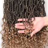 Leeven 6 Packs Ombre Brown Goddess New Faux Locs Crochet Braids Hair With Curly Ends Pre looped 24 Inch Long Soft Locs Hair for Women 21 Strands/Pack Curly Wavy Goddess Locs Braiding Hair (T27#)