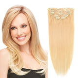 14"Remy Human Hair Clip in Extensions for Women Thick to Ends Bleach Blonde(#613) 6Pieces 70grams/2.45oz