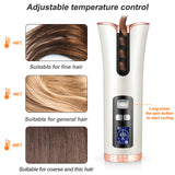Cordless automatic Hair Curler, professional ceramic coating for hair care,Portable rechargeable ceramic automatic curling styling device,adjustable temperature and timer.styling tool gift(Wihte)