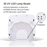 72W Cordless 36Pcs UV LED Nail Lamp Rechargeable Nail Polish Curing Lamps Large Space Nail Dryers for Gel Polish Professional Nail Light with Sensor & 4 Timers (White)(Rechargeable)