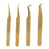 M LASH Set Of 4 Diamond Grip Eyelash Extensions Tweezers V2 - Japanese Steel Lash Supply (Gold)